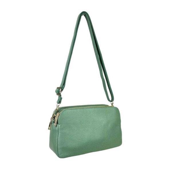 Bolso Bandolera de Mujer en Piel con 2 Cremalleras y Compartimento Central