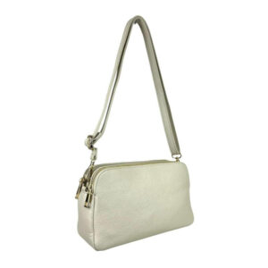 Bolso Bandolera de Mujer en Piel con 2 Cremalleras y Compartimento Central