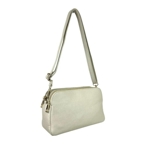 Bolso Bandolera de Mujer en Piel con 2 Cremalleras y Compartimento Central