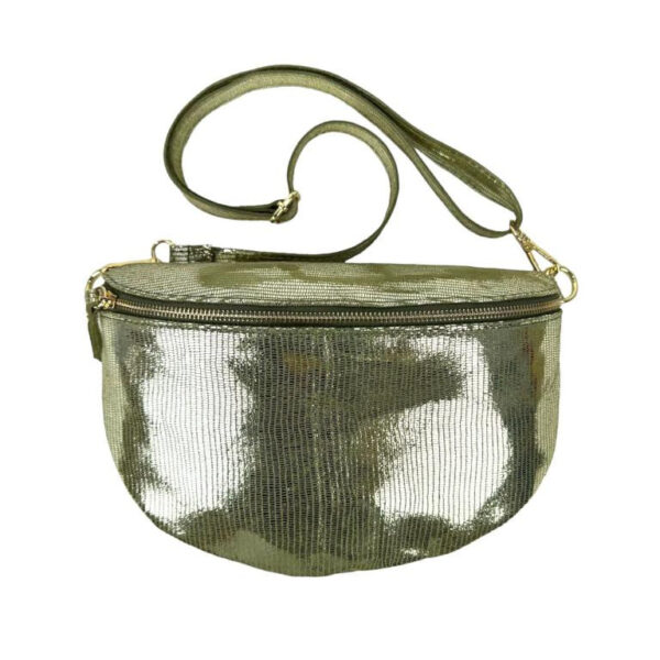 Riñonera de Piel Italiana para Mujer con Efecto Brillante y Gran Capacidad