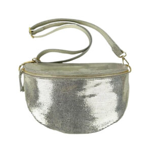 Riñonera de Piel Italiana para Mujer con Efecto Brillante y Gran Capacidad