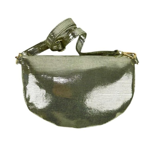 Riñonera de Piel Italiana para Mujer con Efecto Brillante y Gran Capacidad