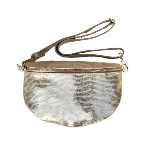 Riñonera de Piel Italiana para Mujer con Efecto Brillante y Gran Capacidad