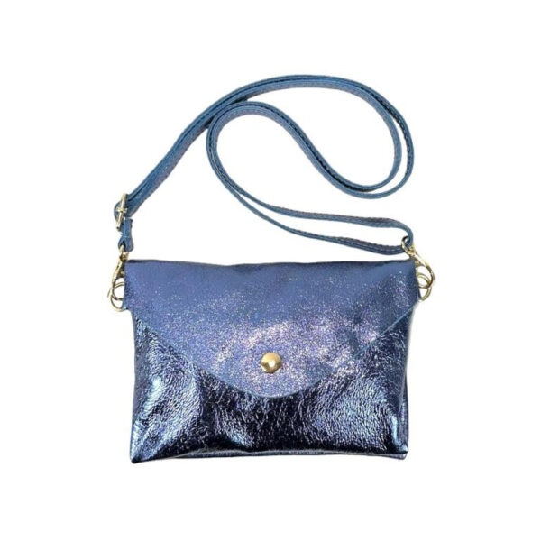 Bolsito de Piel para Mujer con Efecto Brillante, Solapa de Botón y Tira Bandolera