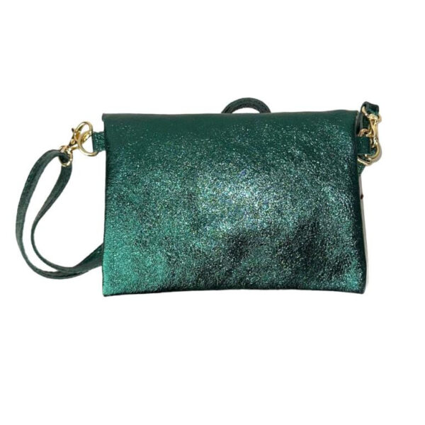 Bolsito de Piel para Mujer con Efecto Brillante, Solapa de Botón y Tira Bandolera