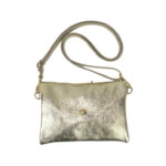 Bolsito de Piel para Mujer con Efecto Brillante, Solapa de Botón y Tira Bandolera