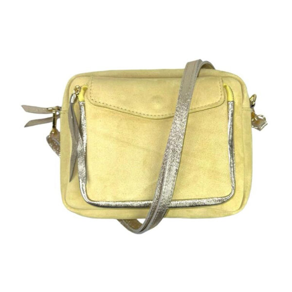 Bolso Bandolera Piel de Serraje Italiana con Bolsillo Frontal para Mujer