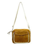 Bolso Bandolera Piel de Serraje Italiana con Bolsillo Frontal para Mujer