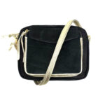 Bolso Bandolera Piel de Serraje Italiana con Bolsillo Frontal para Mujer