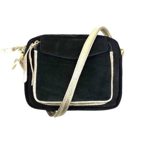 Bolso Bandolera Piel de Serraje Italiana con Bolsillo Frontal para Mujer