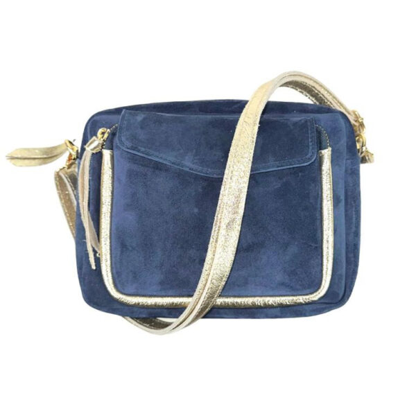 Bolso Bandolera Piel de Serraje Italiana con Bolsillo Frontal para Mujer