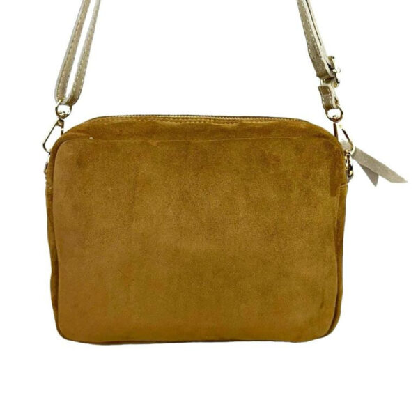 Bolso Bandolera Piel de Serraje Italiana con Bolsillo Frontal para Mujer