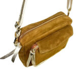 Bolso Bandolera Piel de Serraje Italiana con Bolsillo Frontal para Mujer