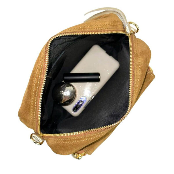 Bolso Bandolera Piel de Serraje Italiana con Bolsillo Frontal para Mujer