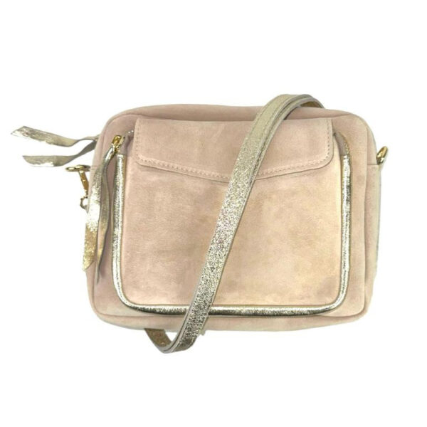 Bolso Bandolera Piel de Serraje Italiana con Bolsillo Frontal para Mujer