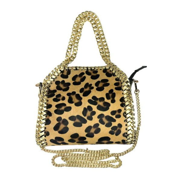 Bolso de Piel Italiana con Diseño Animal Print y Cadena Dorada para Mujer