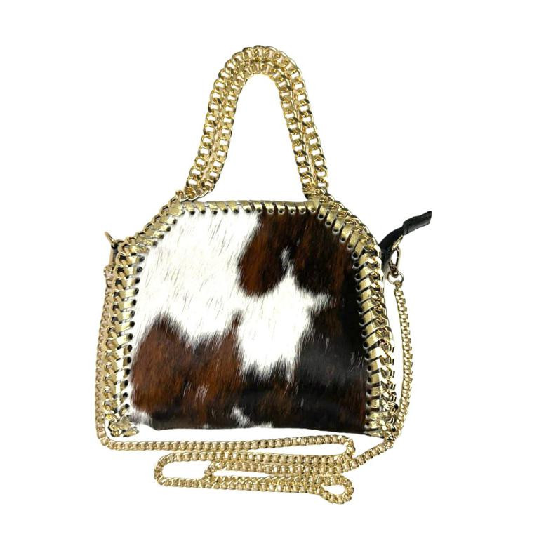 Bolso de Piel Italiana con Diseño Animal Print y Cadena Dorada para Mujer