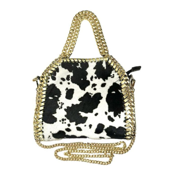 Bolso de Piel Italiana con Diseño Animal Print y Cadena Dorada para Mujer