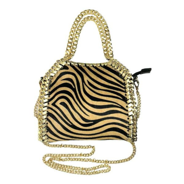 Bolso de Piel Italiana con Diseño Animal Print y Cadena Dorada para Mujer