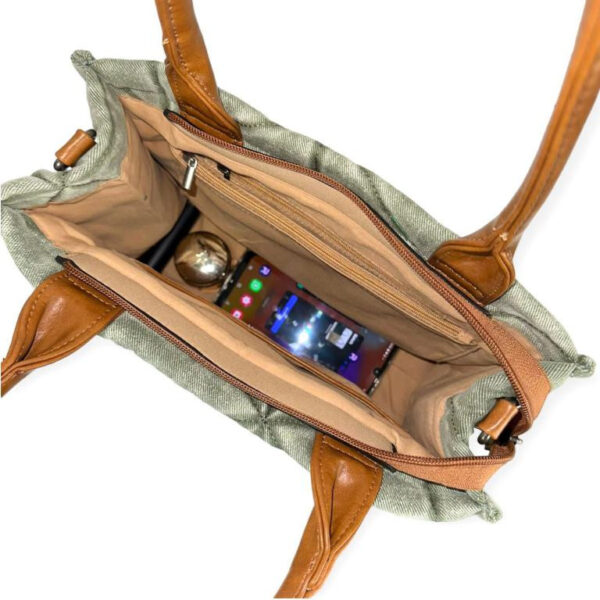 Bolso de Lona para Mujer con Asas Largas, Tira Bandolera y Bolsillo Trasero