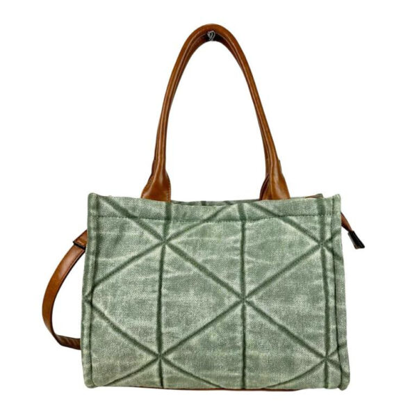 Bolso de Lona para Mujer con Asas Largas, Tira Bandolera y Bolsillo Trasero