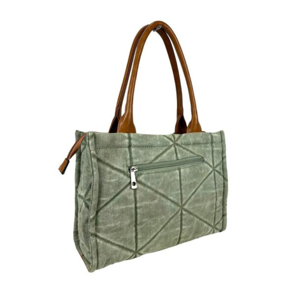 Bolso de Lona para Mujer con Asas Largas, Tira Bandolera y Bolsillo Trasero