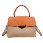 Bolso de Mano Sintético Bicolor de Mujer con Solapa de Giro y Cremallera
