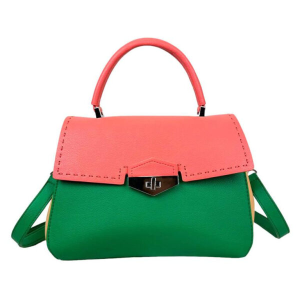 Bolso de Mano Sintético Bicolor de Mujer con Solapa de Giro y Cremallera