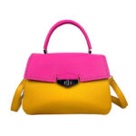 Bolso de Mano Sintético Bicolor de Mujer con Solapa de Giro y Cremallera