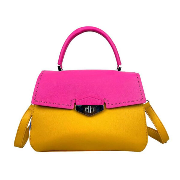 Bolso de Mano Sintético Bicolor de Mujer con Solapa de Giro y Cremallera