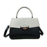 Bolso de Mano Sintético Bicolor de Mujer con Solapa de Giro y Cremallera