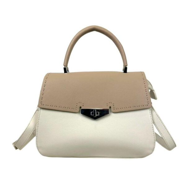 Bolso de Mano Sintético Bicolor de Mujer con Solapa de Giro y Cremallera