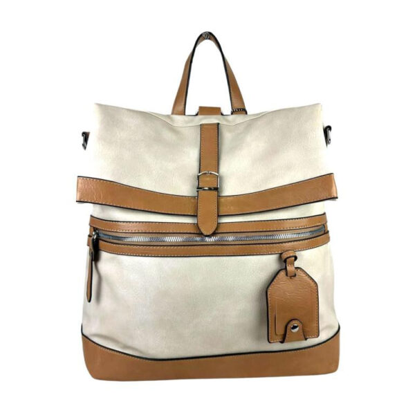 Amplia Mochila-Bandolera de Piel Sintética para Mujer con Bolsillos Exteriores