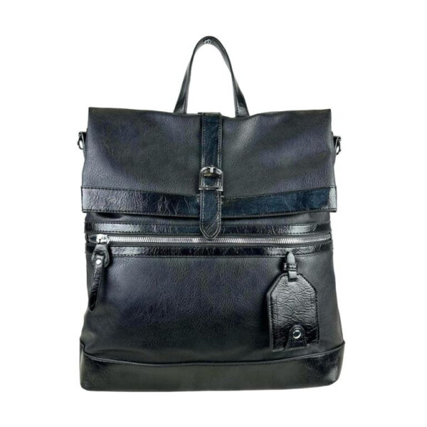 Amplia Mochila-Bandolera de Piel Sintética para Mujer con Bolsillos Exteriores