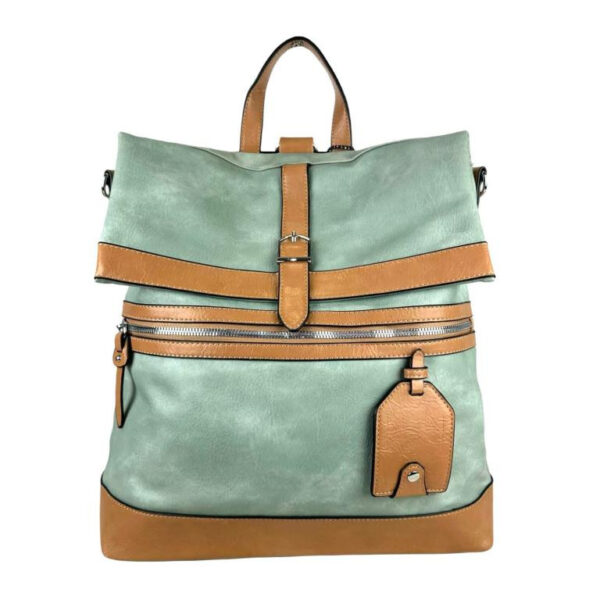 Amplia Mochila-Bandolera de Piel Sintética para Mujer con Bolsillos Exteriores