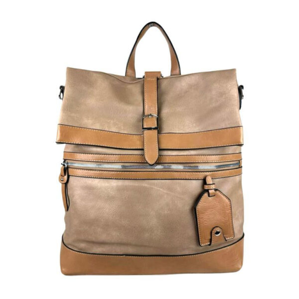 Amplia Mochila-Bandolera de Piel Sintética para Mujer con Bolsillos Exteriores