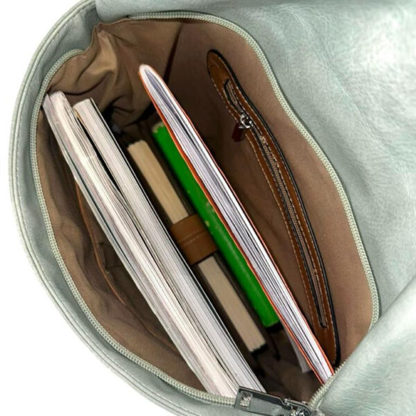 Amplia Mochila-Bandolera de Piel Sintética para Mujer con Bolsillos Exteriores