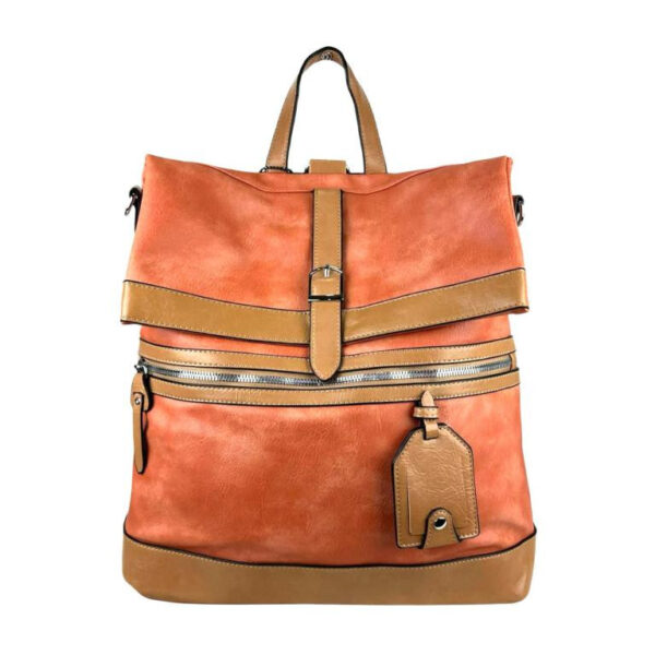 Amplia Mochila-Bandolera de Piel Sintética para Mujer con Bolsillos Exteriores