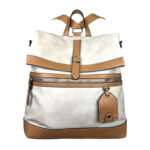 Amplia Mochila-Bandolera de Piel Sintética para Mujer con Bolsillos Exteriores