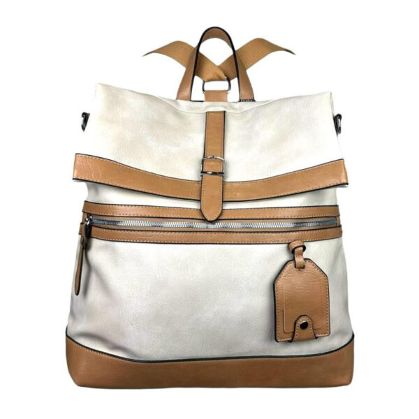 Amplia Mochila-Bandolera de Piel Sintética para Mujer con Bolsillos Exteriores