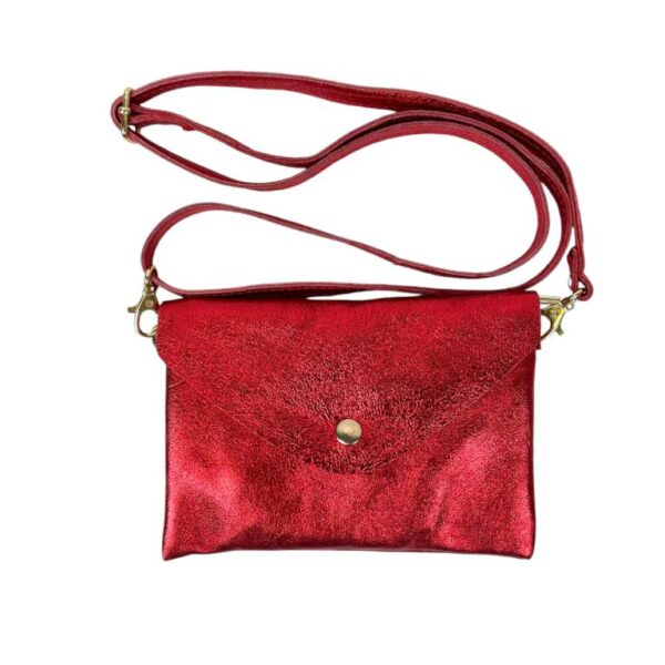 Bolsito de Piel para Mujer con Efecto Brillante, Solapa de Botón y Tira Bandolera - Imagen 7