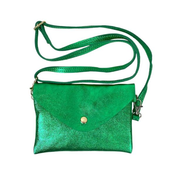 Bolsito de Piel para Mujer con Efecto Brillante, Solapa de Botón y Tira Bandolera - Imagen 9