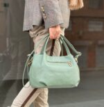 Bolso de Mano en Piel Italiana para Mujer con 2 Asas y Bolsillo Trasero