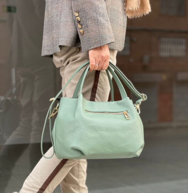 Bolso de Mano en Piel Italiana para Mujer con 2 Asas y Bolsillo Trasero