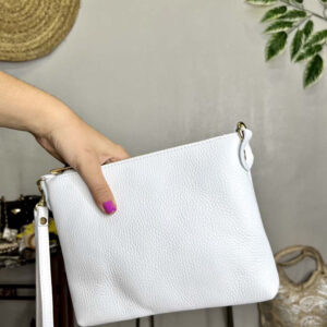 Bolso de Mano en Piel con Tira Bandolera y Cierre de Cremallera para Mujer