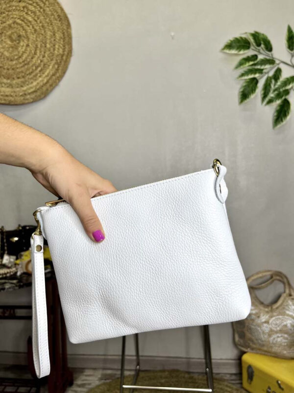 Bolso de Mano en Piel con Tira Bandolera y Cierre de Cremallera para Mujer