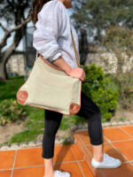Bolso bandolera de yute natural y piel