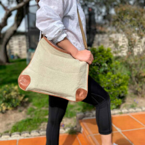 Bolso bandolera de yute natural y piel