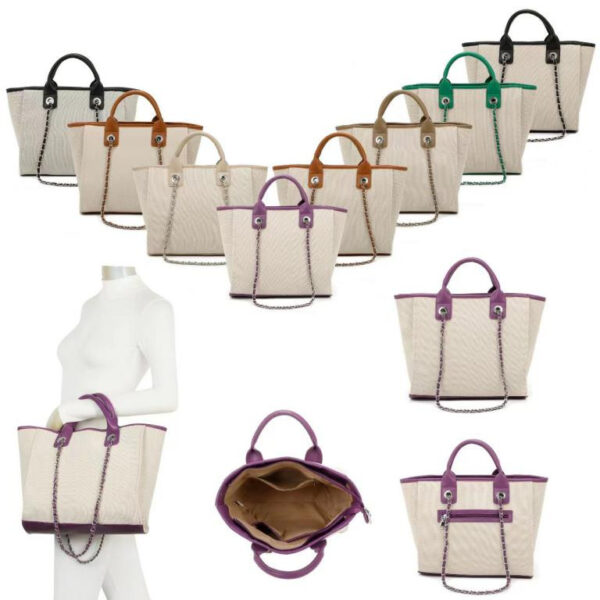 Bolso de Mano Canvas tipo Tote con Gran Capacidad, Asas Cortas y Largas