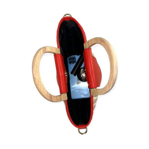 Bolso Bucket de Rafia y Piel Italiana con 2 Asas de madera
